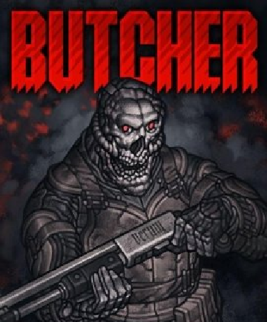 Butcher game cover on Steam platform, a brutal 2D shooter by Santa Cruz Games