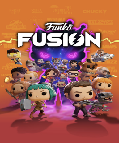 Funko Fusion game cover for Steam platform, featuring vibrant characters and action-packed scenes.