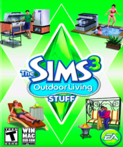 The Sims 3: Outdoor Living game cover for EA App, featuring outdoor furniture and items for your Sims.